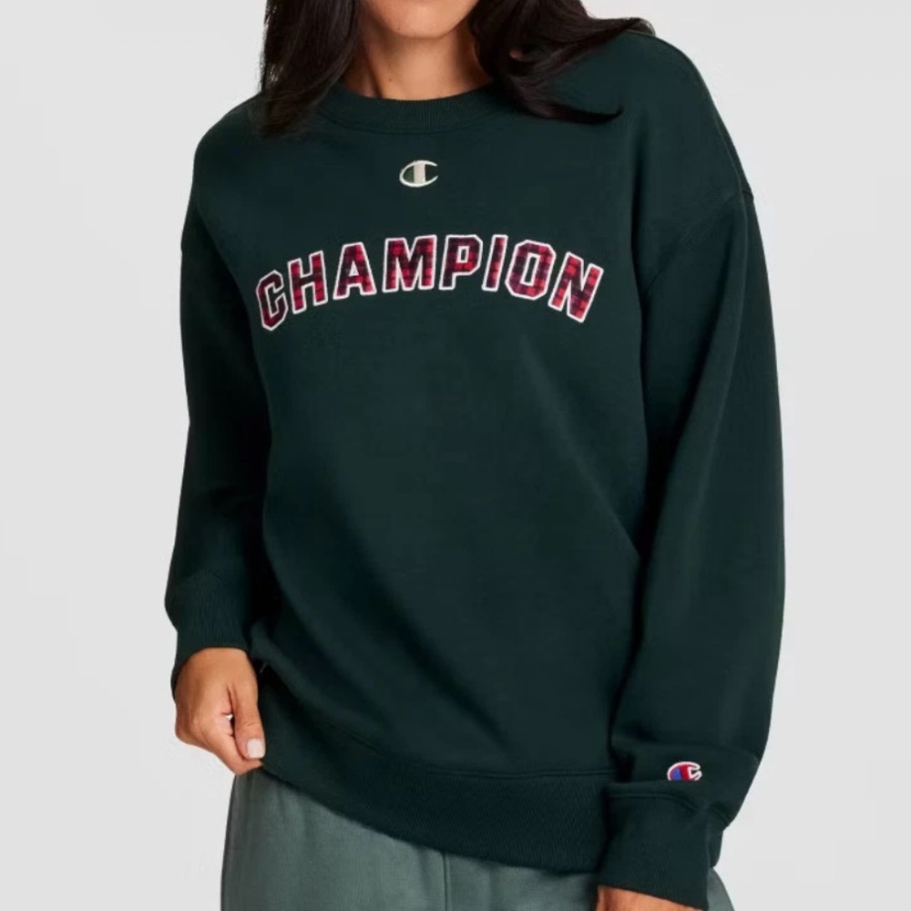 Champion Women's Forest Green Crewneck Sweatshirt Logo